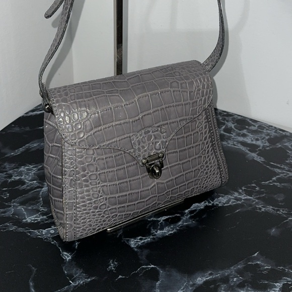 Patricia Nash Handbag Leather Ashmore Satchel British Smoky Gray Croco AUTHENTIC - Picture 3 of 10